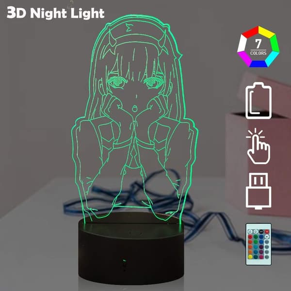 Zero Two 3D Illusion Anime Lamp Nattljus Leksak LED Nattljus