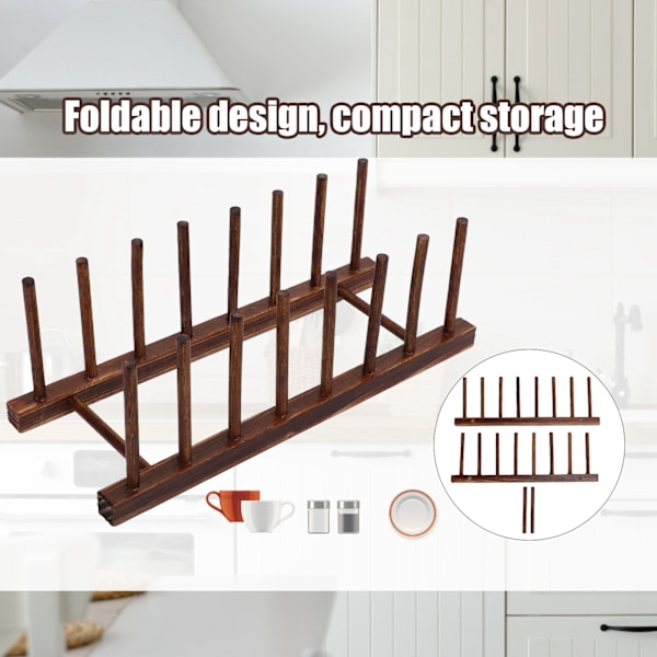 Tørkestativ i tre, 8 kolonner, sammenleggbar oppvaskstativ-arrangør for kjøkkenoppvask, tallerken, bolle, kopp, grytelokk