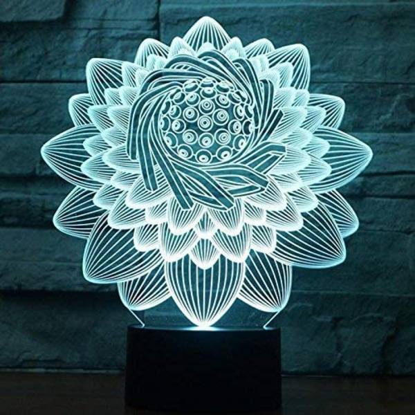 Optisk Illusion 3D Lotusblomma Nattlampa USB-Ström Touch Switch LED Dekoration Bordsslampa 7 Färger Växlande Ljus Jul Födelsedag Barn K