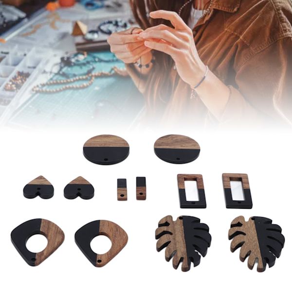 12 st Resin Trä Hängen Flera Stilar DIY Smycken Hantverk Dekoration Tillbehör