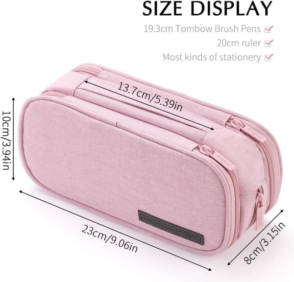 Suuri kynäkotelo, kädessä pidettävä, 3 lokeroa pink