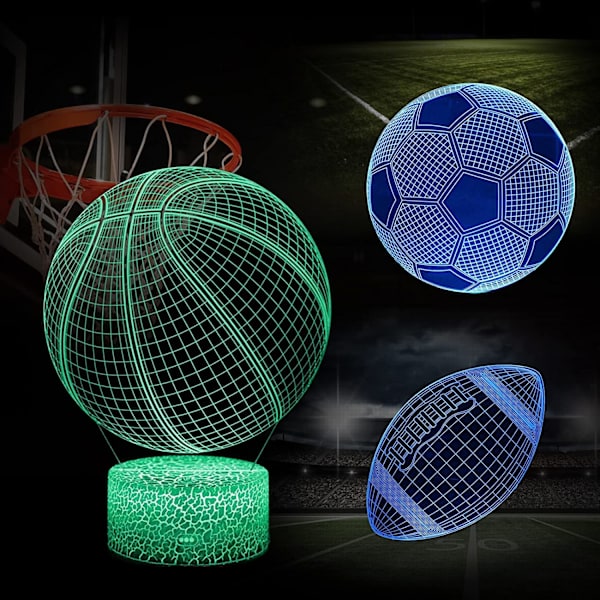 Koripallo Jalkapallo Jalkapallo 3D Yövalo Lamppu 16 Väriä Led Illuusio Lamppu Lahjat Kaukosäädin Kosketusohjaus Vaihdettavissa Tytöille Pojille Lapsille Nuorille Aiku