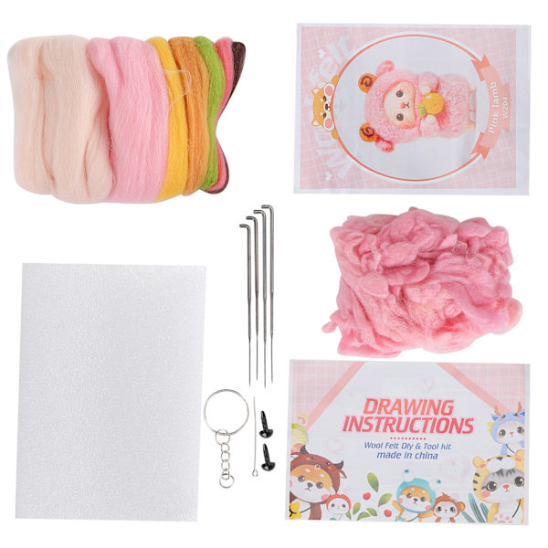 Nålefiltning Farverig Fåre Dukke DIY Fremstilling Materiale Pakke med Tegninger og Poke Værktøj204# Pink
