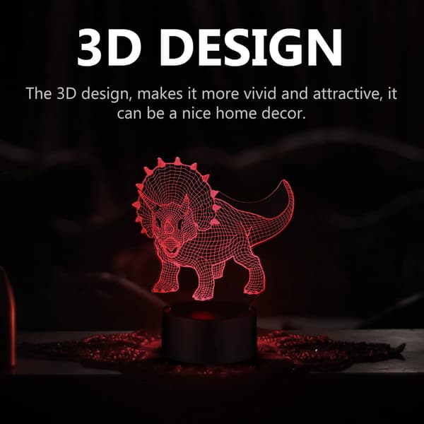 3D Natlampe Touch Kontrol Lampe Dinosaur Design Optisk Il