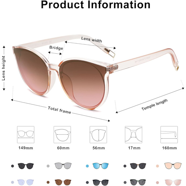 Ylisuuret pyöreät aurinkolasit naisille ja miehille Clear Brown