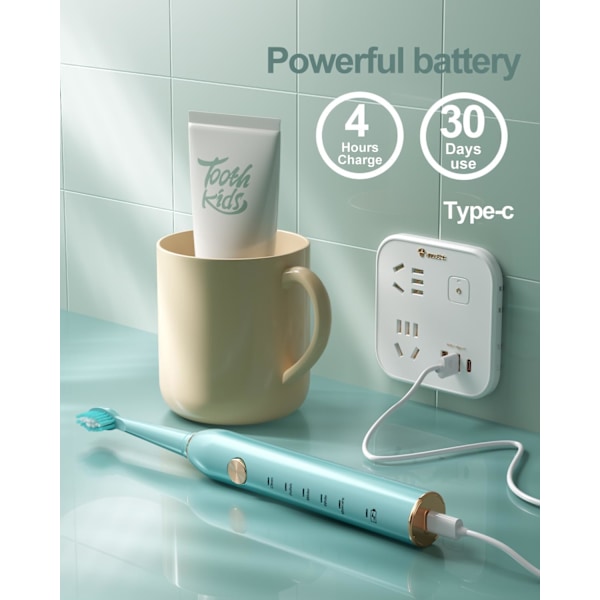 Sonic Elektrisk Tandborste för Vuxna med 8 Borst Huvuden, IPX7 Vattentät Sonicare 38000VPM, Snabb Laddning med Intelligent Tidpåminnelse 5 Valfria Lägen Green