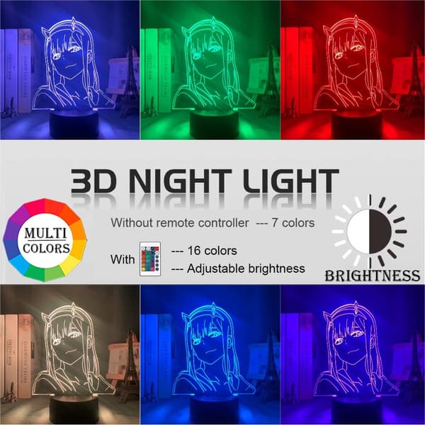 Anime 3D-valo Zero Two -lamppuhahmo LED-yövalo lapsille