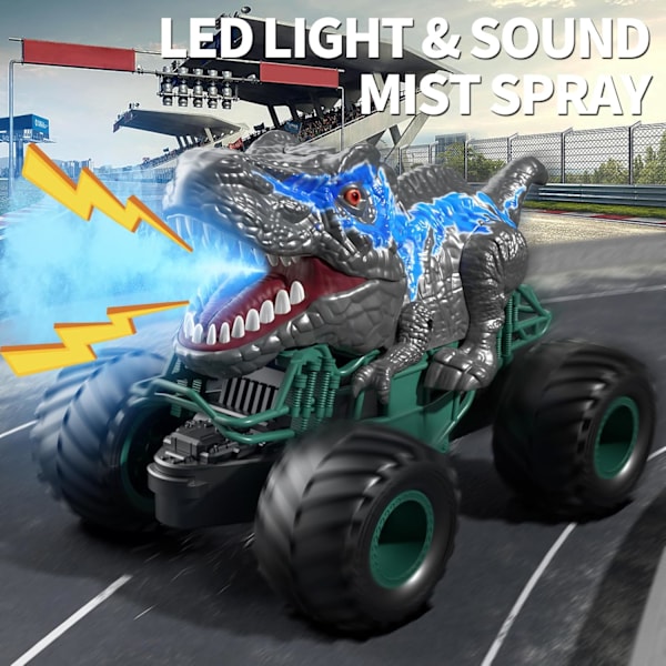 2,4 GHz Dinosaur Fjernkontrollbil Leker for Barn Gutter, RC Dinosaur Bil Leker med Lys, Lyd, Spray, Innendørs Utendørs RC Bil Leker Gaver for Gutter