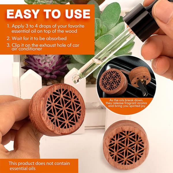 Bilventilklips Aromaterapi Diffuser – 2-pakning Eterisk Olje Diffuser i Tre