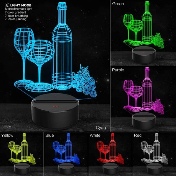 3D Nattlampe Vinglassflaske LED-lys Optisk Illusjon La