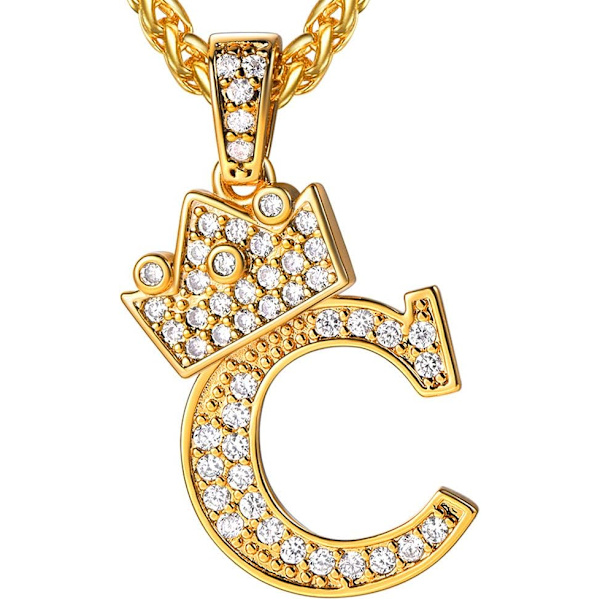 Krone Initial A-Z Halskæde, Iced Out Bogstav Vedhæng med 22-24 Tommer Kæde, Mænd Kvinder Bling Hip Hop Alfabet Navn Smykker Gave Store Initialer Halskæder C 18K Gold