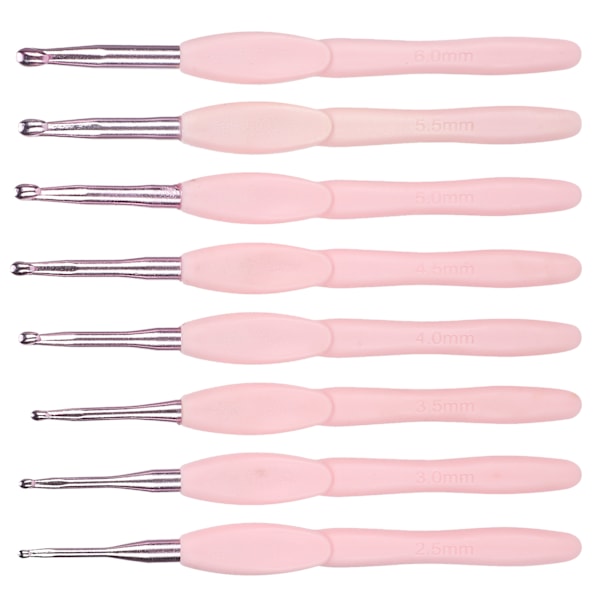 8 st ergonomisk virknålsset stickningsverktyg tröja nål mjukt rosa handtag aluminium TPR