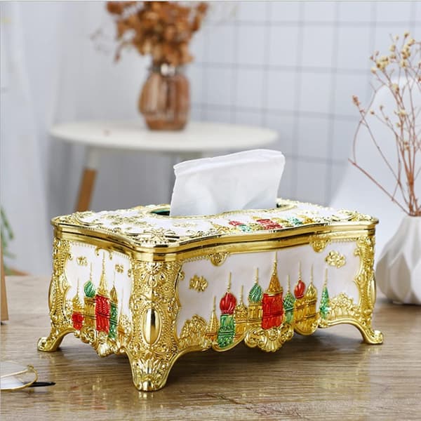 Präglad Tissue Box Cover i Form av ett Slott - Rektangulär Akryldispenserhållare, Dekorativ Förvaring för Badrum, Sovrum, Kontor & Bil Silver - Coloured