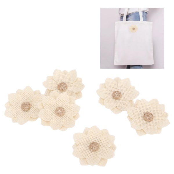 6 stk. Burlap Blomster Lotos Form Europæisk Retro DIY Burlap Blomster Håndlavede Hvide Stof Blomster til Bryllupsfest