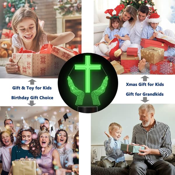 Jesus Kors 3D LED Natlampe til Venner Jul Påske Værelse