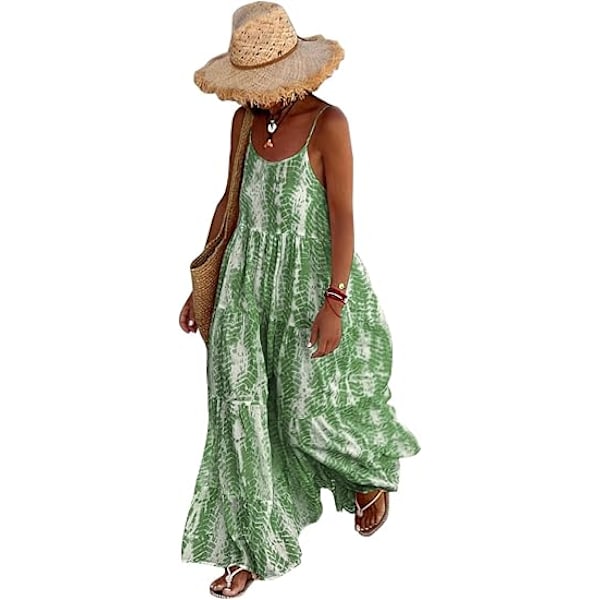 Sommerkjoler til kvinder 2025 Spaghetti strop Scoop Neck Blomstret Maxi Kjole Løs Boho Lang Sommerkjole med Lommer XL