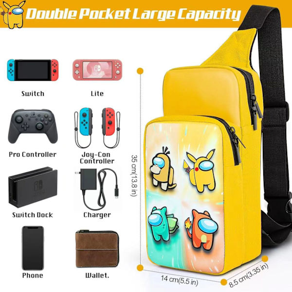 Söt Reseväska för Nintendo Switch/Lite/OLED/Steam Deck, Bärbar Crossbody Axelväska för NS SD Konsol Dock Joy-Cons Tillbehör Förvaring Yellow
