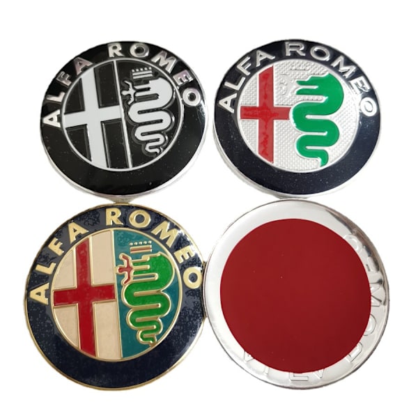 Sopii Alfa Romeo etu- ja takalogon päähuputussa tarraan ALFA Romeo-Alfa 74mm väri (nelipakkaus)