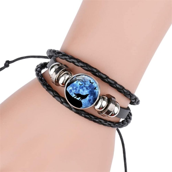 Justerbart varg flätat läderarmband - Sött armband C