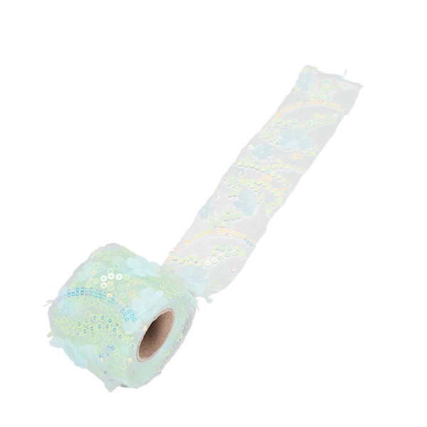 Tulle rulle 10 yards broderade paljetter blommor nätband dekorativa hantverkstillbehör grön