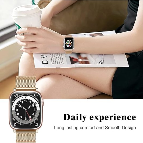 Urrem Kompatibel med Dame Apple Watch Rem 40mm 38mm 44mm 45mm 42mm 41mm 49mm Serie 10 9 8 7 6 5 4 3 2 1 SE, Dobbelt Magnetisk Stål Champagne 42/44/45/49