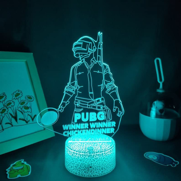 King PUBG lampa 3D Illusion Nattljus, Fjärrkontroll Bord