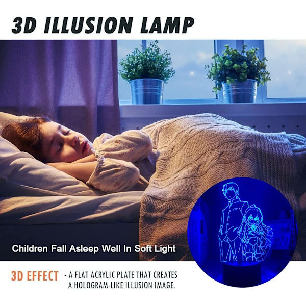 Toradora 3D Optisk Illusion LED Nattlampa Anime Figur Jul Födelsedag Semesterfest Present Söt Flicka Taiga Aisaka Sovrum Skrivbordslampa Ryuuji Takasu Rem