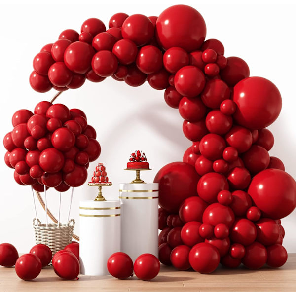 129 stk. rubinrøde balloner i forskellige størrelser 18 12 10 5 tommer til guirlandebue, premium røde latexballoner til fødselsdag, bryllup, valentinsdag, jul Ruby Red