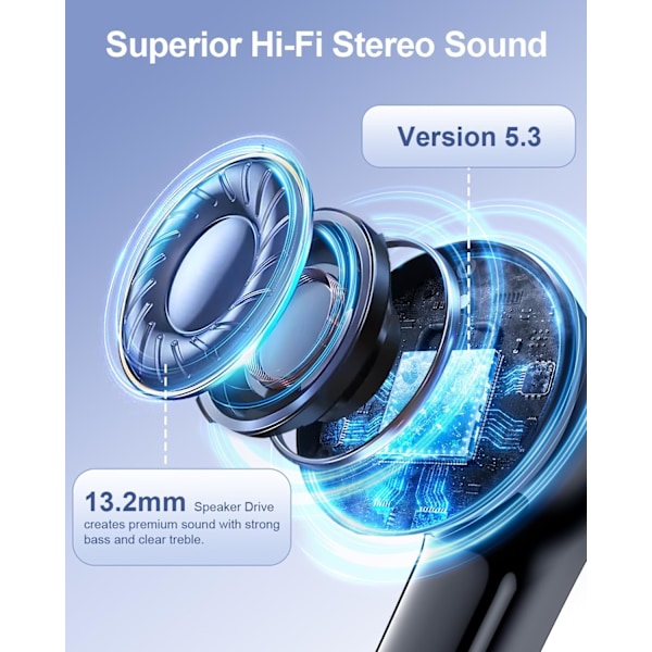Langattomat nappikuulokkeet Bluetooth-kuulokkeet, 40 tunnin toistoaika Stereo IPX5 vedenpitävät nappikuulokkeet, LED-virranäyttö Langattomat nappikuulokkeet mikrofonilla Black