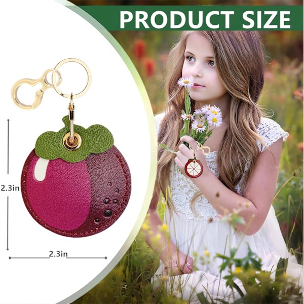 Læder nøgleringholder etui kompatibel med Apple AirTag, sød beskyttende Air Tag cover med nøglering, anti-scratch finder GPS tracker etui til Mangosteen