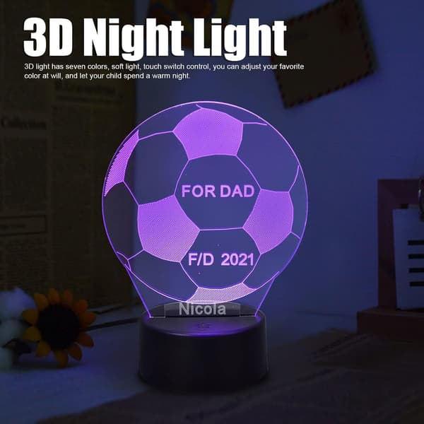3D Natlampe, Fodbold 3D Lampe, 7 Farve LED Optisk Illusion