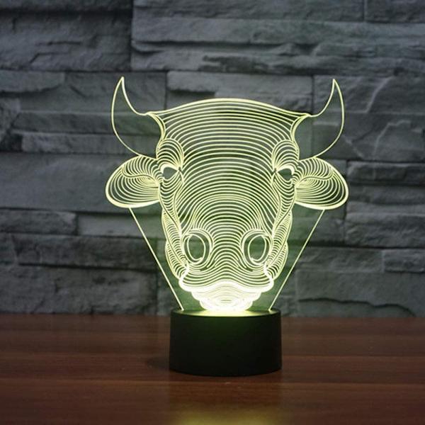 Tjur Ko 3D LED-lampa, Abstrakt optisk illusion nattljus