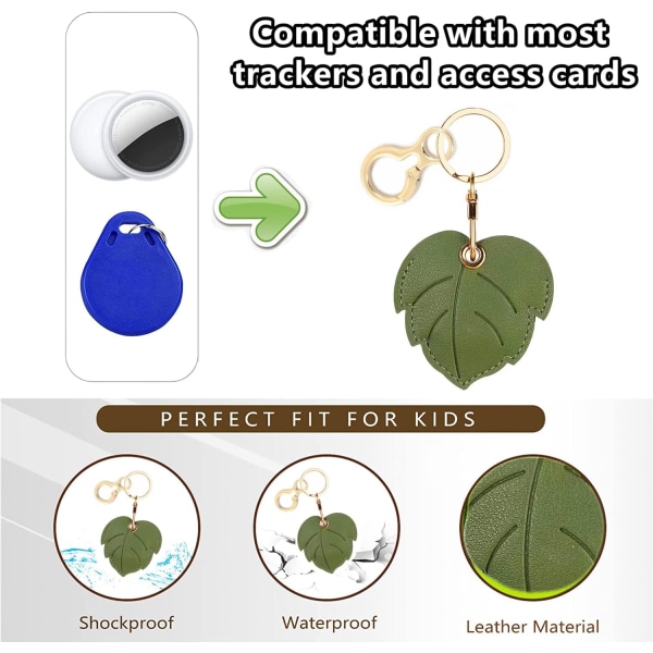 Læder nøgleringholder etui kompatibel med Apple AirTag, sød beskyttende Air Tag cover med nøglering, anti-scratch finder GPS tracker etui til Leaf