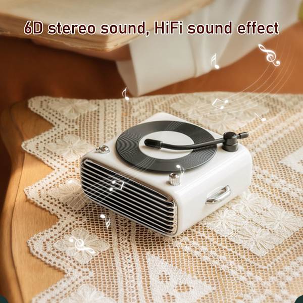 Bluetooth 5.0 høyttaler Vinly platespiller stil gammeldags klassisk stil høy volum trådløs Bluetooth-høyttaler White