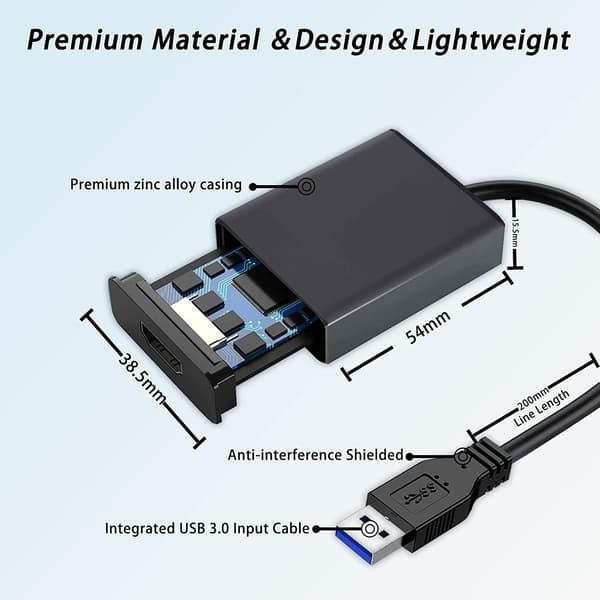 USB til HDMI-adapter til flere skærme 1080P Kompatibel med Windows XP/ 7/ 8.