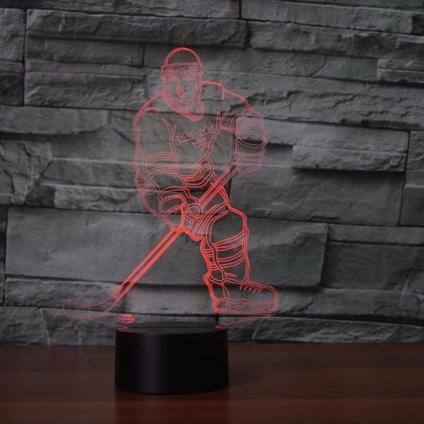 3D Ishockey Spiller Natlampe USB Touch Switch Dekor Bordlampe