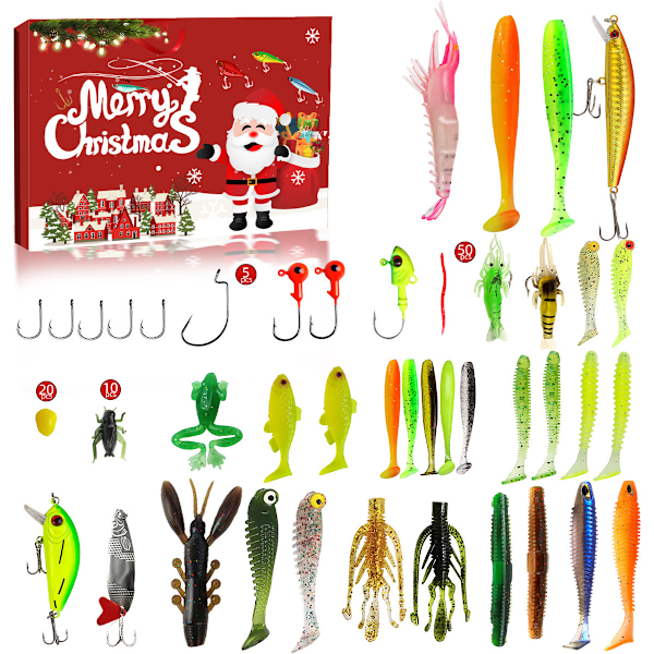 2024 Ny Fiske-Adventskalender, 24 Dagars Julnedräkning med Fiskebeten Set för Fiske Vuxna Män Tonårspojkar Present till Män A