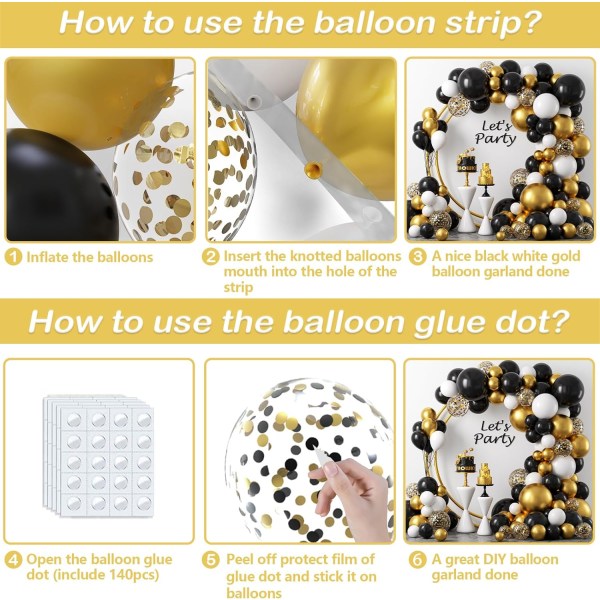 Sort og guld ballonbue guirlande sæt, 124stk 18 12 10 5 tommer sort hvid metallic guld konfetti latex ballonbue sæt til dimission fødselsdag bryllup Black White Gold