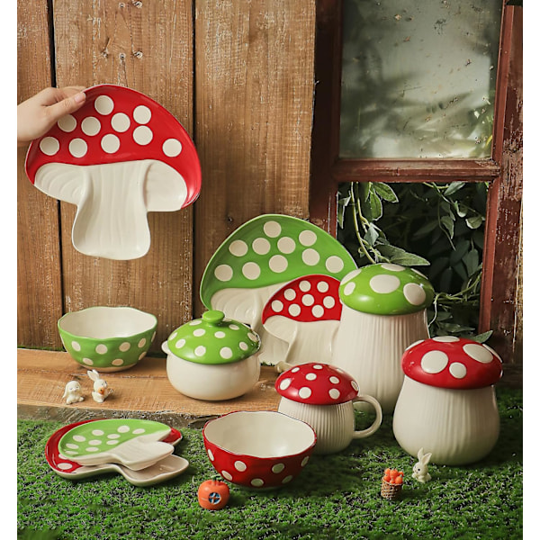 Sød Svampe Krus - 325 ml, Kawaii Keramisk Kaffekrus med Låg, Sjov Svampe Kop til Te, Mælk, Latte, Sjov Fødselsdagsgave til Kvinder Green Mushroom