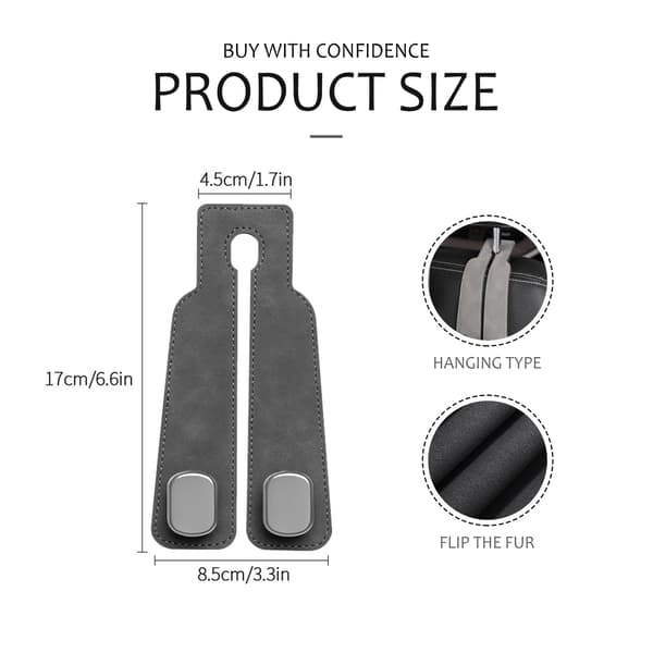 Mocka Bil Nackstöd Krokar 2-Pack: Dubbel Krok Organizer för Väskor, Handväskor & Förvaring i Bilen (Svart/Grå/Brun) Grey