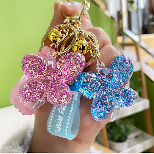 Søde dyre nøgleringe til kvinder Bling Butterfly nøglering til Blue