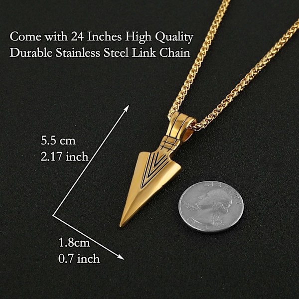 Herre Arrowhead Arrow rustfrit stål vedhæng halskæde med stål hvede kæde Yellow