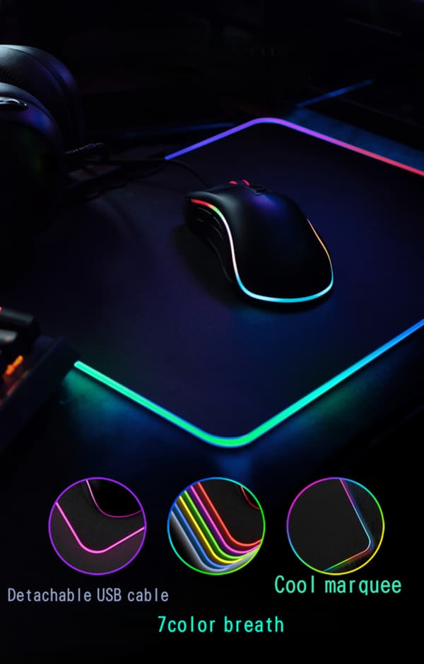Gaming Musematte - Stor utvidet 8 lysmodus Myk LED Musematte, Sklisikker gummibase, Vanntett, Datamaskin Tastatur Musematte Matte for Pro Gamer