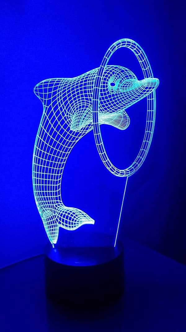 Dolphin 3D Natlys LED Illusion Lampe Sengelampe Bordlampe