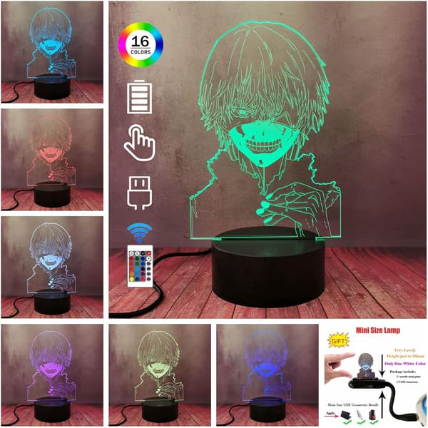 3D Kul Gutt Kaneki Ken Nattlys LED Optisk Bordlampe Mann