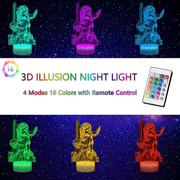 Jinx Arcane nattlampor för flickors sovrum, 3D Illusion Night