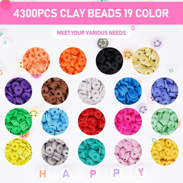 5300 Clay Beads Armbånd Making Estetisk sett, Polymer Heishi Preppy Letter Perler for Vennskap Armbånd, Perle Disc Beads Charms for smykker Making