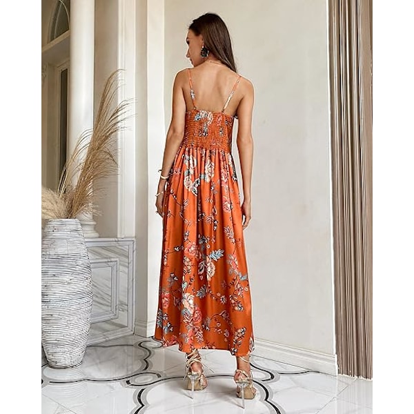 Fashionme Dame Spaghetti Strop Midi Satin Kjoler Sløjfe Front Rygløs Slids Hul Kjole L