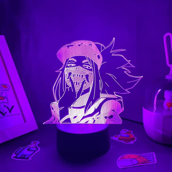 Spilfigur Akali Rogue Assassin Lamper 3D Led RGB Neon Nat