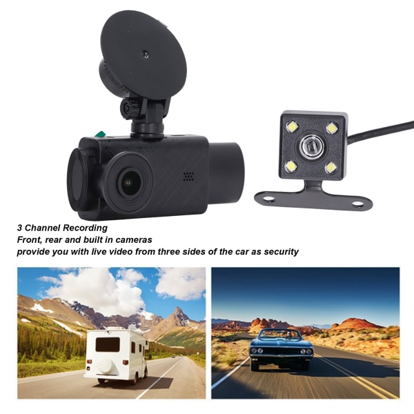 Dashcam för bil 2 tum HD IPS-skärm 3 linser roterbar 1080P loopinspelning nattvision instrumentpanelskamera inspelare för körning parkering